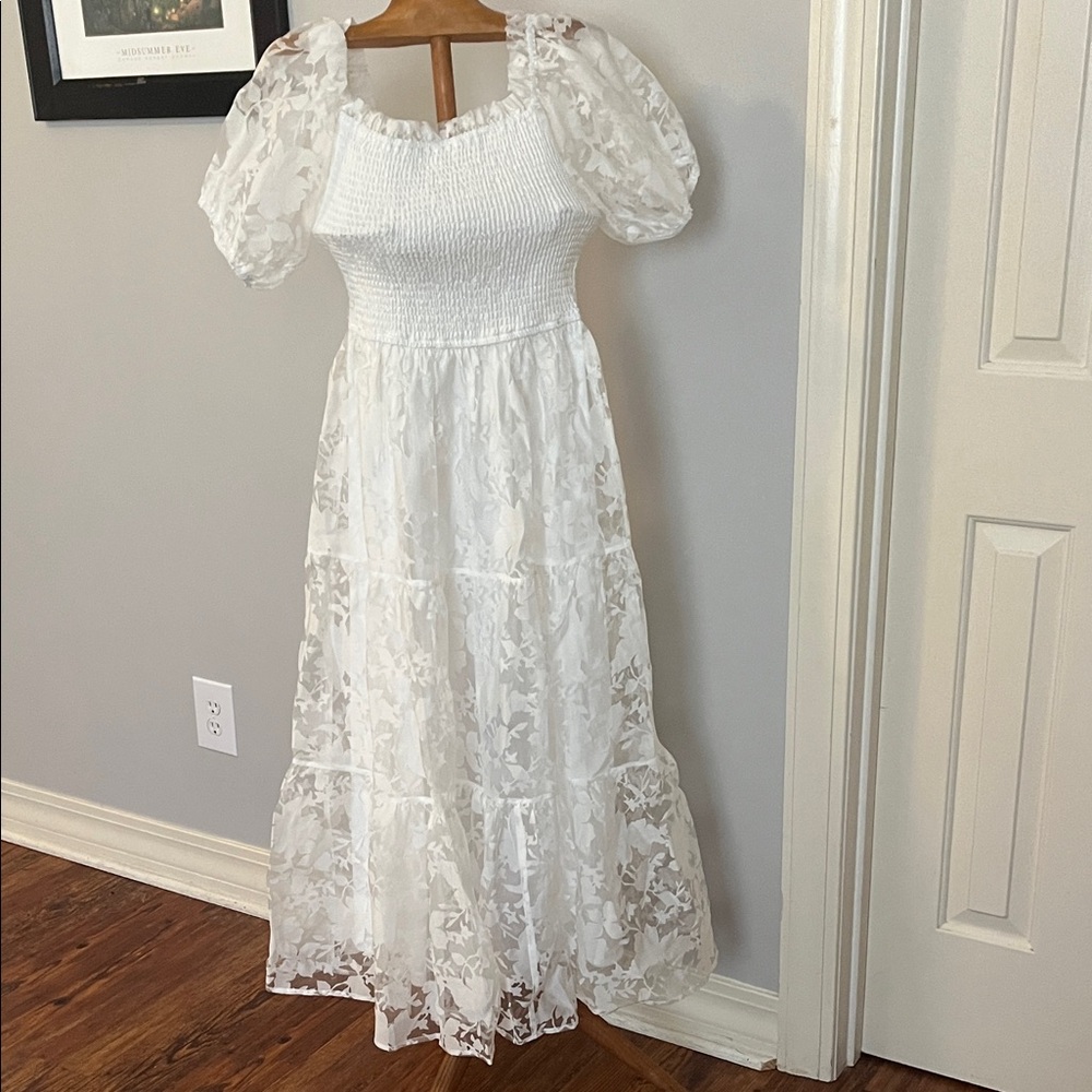 Flying Tomato White Lace Midi Dress